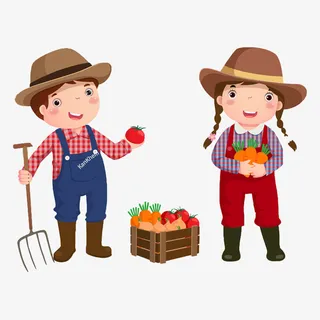 手绘人物收获果实插画免抠