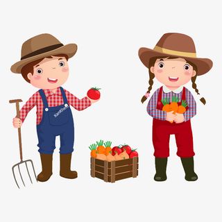 手绘人物收获果实插画免抠