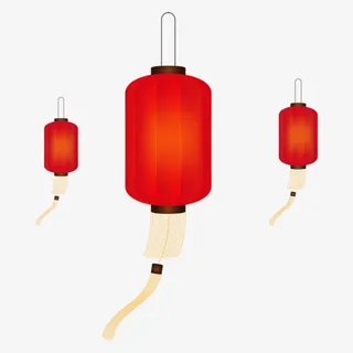 红色中国风漂浮灯笼免抠