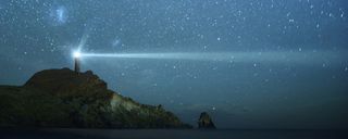 星空灯塔背景高清