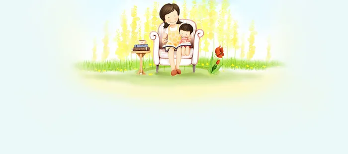 卡通淡蓝色母女背景banner装饰高清