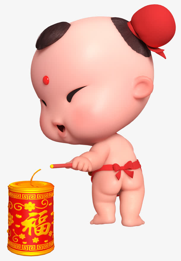 招财童子三维 春节 鞭炮二免抠