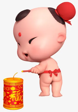 招财童子三维 春节 鞭炮二免抠