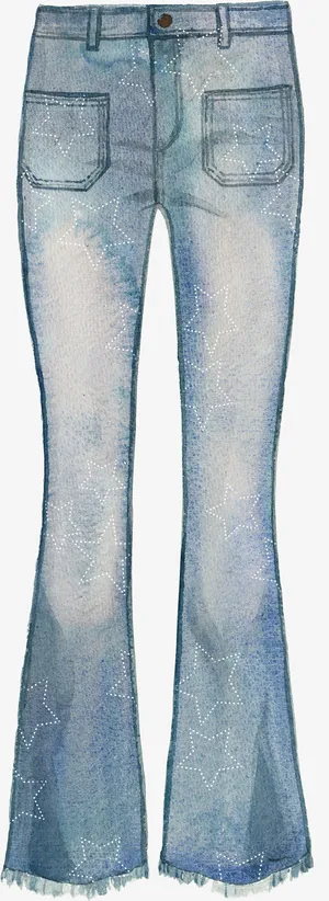 手绘水彩蓝色牛仔裤免抠