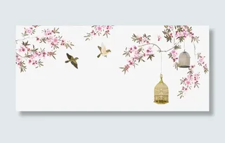 手绘古代工笔桃花鸟儿免扣免抠