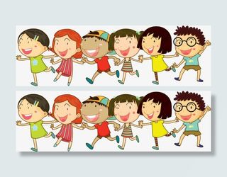 矢量手绘一排小朋友免抠