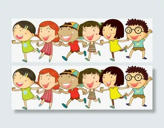 矢量手绘一排小朋友免抠