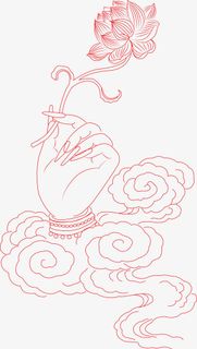 手绘佛手莲花线稿免抠