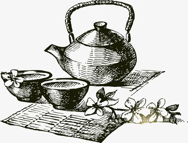 手绘丁香茶饮品图免抠