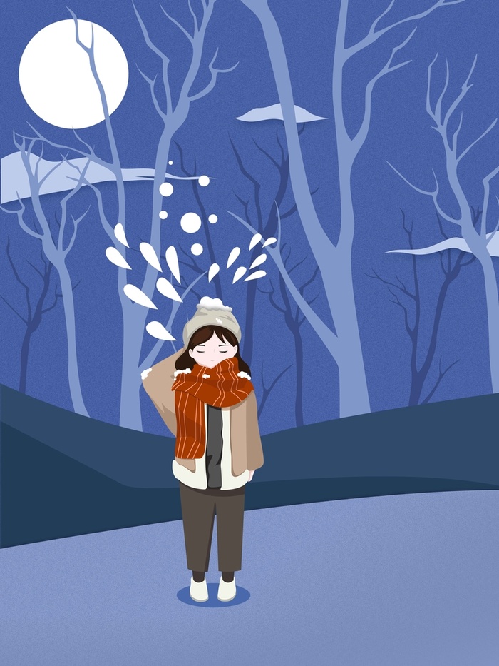 卡通树林蓝色夜晚手绘插画背景高清