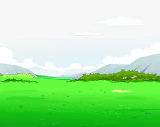 漫画草地蓝天免抠