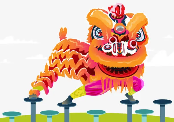 矢量桩上舞狮免抠