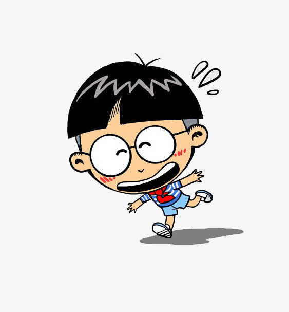 穿蓝裤子条纹半袖的卡通小人免抠