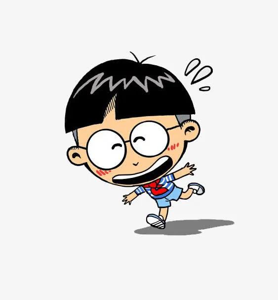 穿蓝裤子条纹半袖的卡通小人免抠