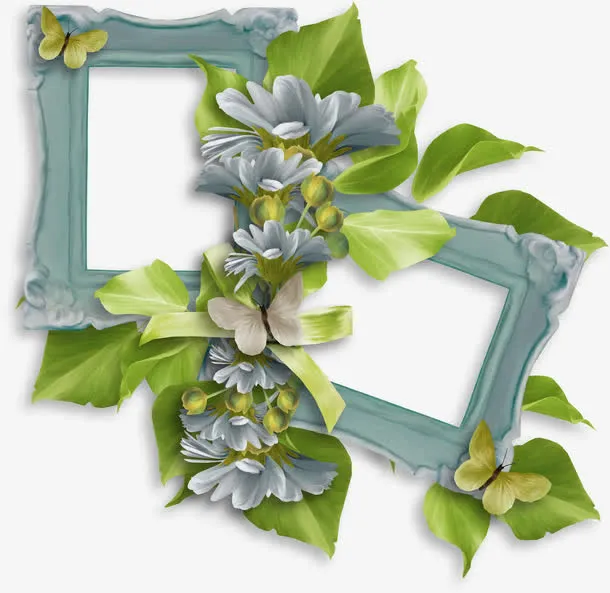 蓝色复古相框免抠