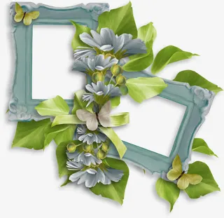 蓝色复古相框免抠