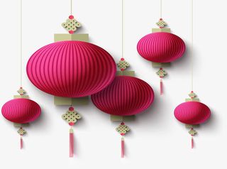 手绘粉色中国风 灯笼免抠