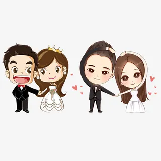 卡通水彩手绘小清新七夕情人节婚免抠