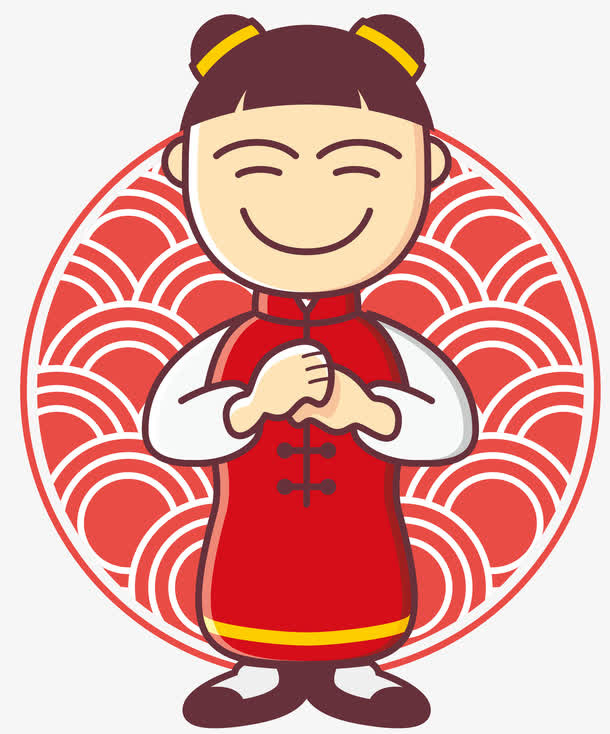 卡通风格中国节日传统女孩祝福您免抠