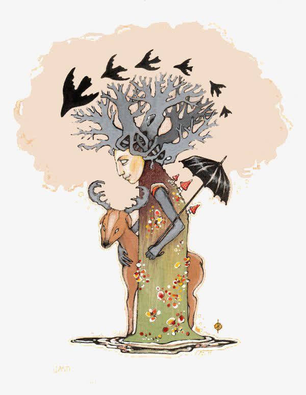 卡通树干女巫免抠