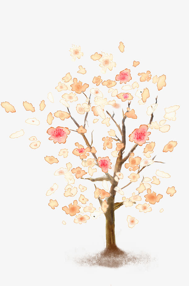 手绘粉色树枝花朵免抠