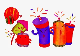 卡通样式烟花爆竹psd免抠