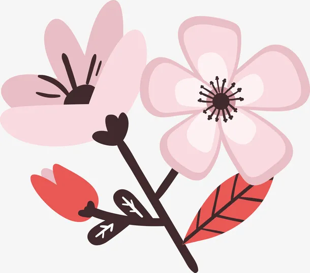 桃花花枝水墨桃花免抠