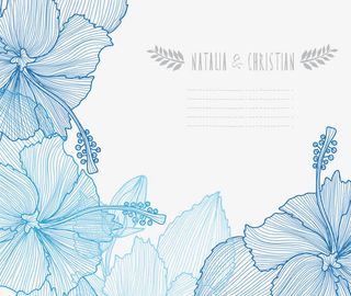 矢量线稿蓝色花朵边框装饰素材免抠