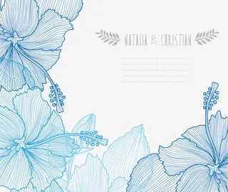 矢量线稿蓝色花朵边框装饰素材免抠