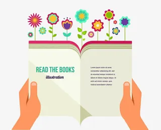 手绘卡通翻开的书免抠