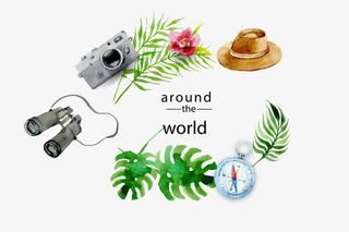 水彩夏季探险装备免抠