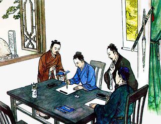 手绘国画风古代文人读书写字免扣免抠