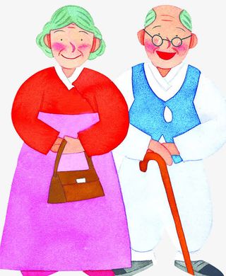 韩国夫妇手绘插画免抠