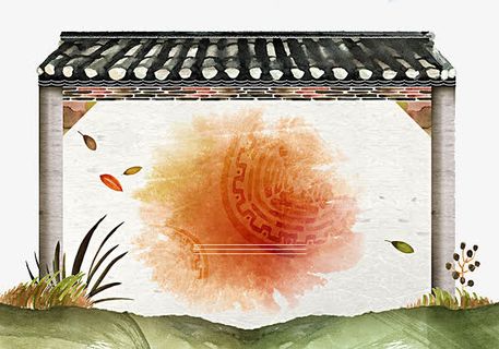 手绘青瓦白墙植物花纹免抠