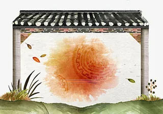 手绘青瓦白墙植物花纹免抠