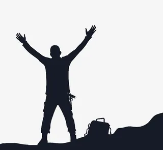 矢量背包客登顶呐喊剪影免抠