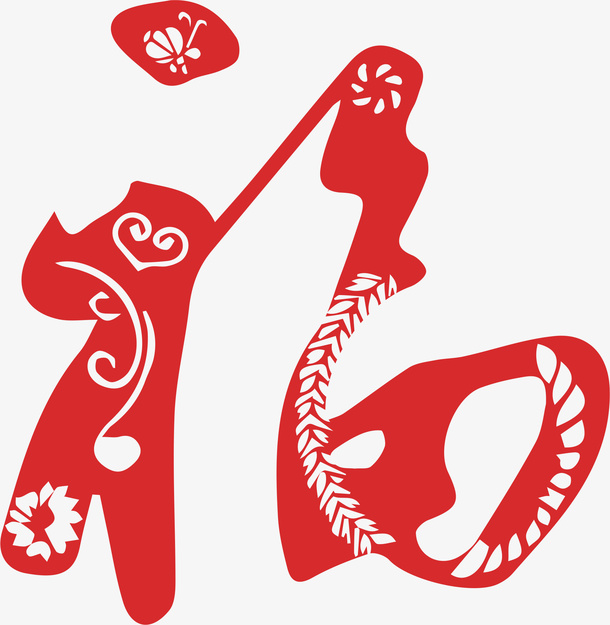 红色剪纸新年福字窗花庆祝免抠