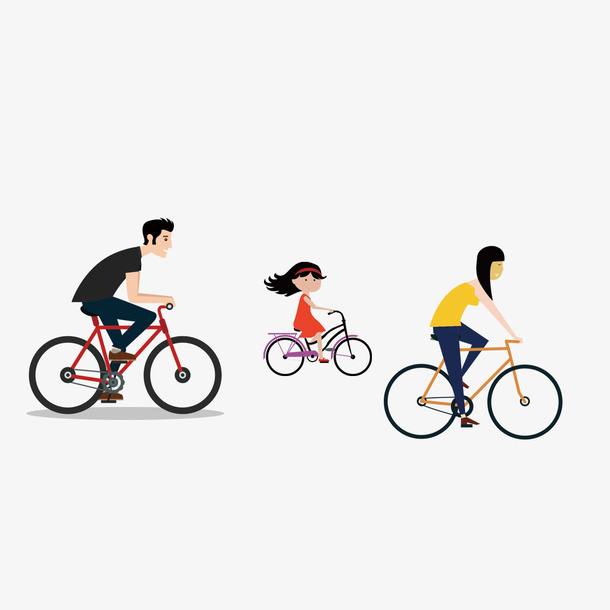 一家 春天 欢乐   骑行免抠