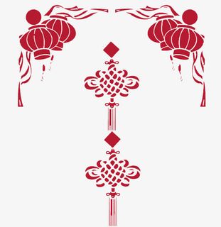 卡通红色中国结灯笼免抠