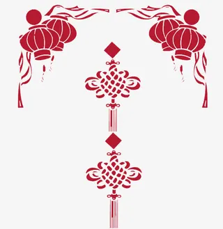 卡通红色中国结灯笼免抠