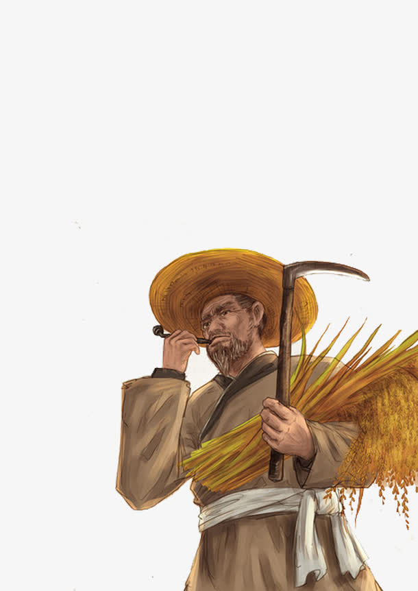 收水稻插画素材免抠