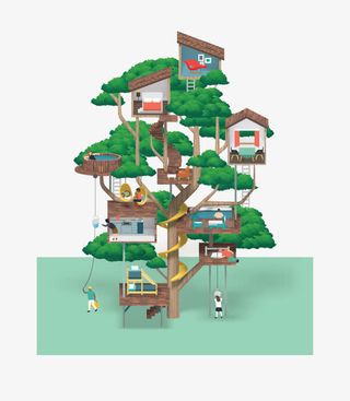 卡通大树树屋免抠