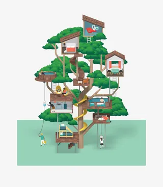 卡通大树树屋免抠