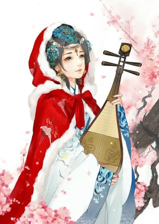 古风红衣披风少女插画免抠