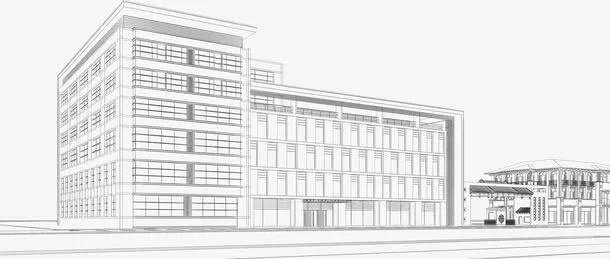 灰色大楼建筑手绘人物免抠