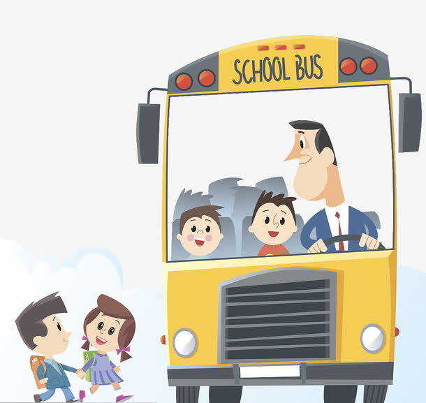 坐校车背书包的小学生免抠