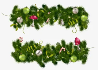 手绘圣诞树叶和圣诞球免抠