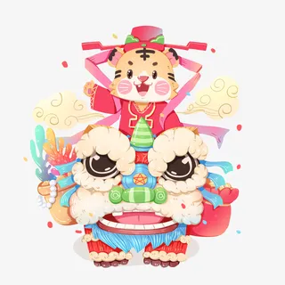 2022虎年春节新年喜庆舞狮免抠