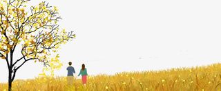 金色情人节麦田情侣免抠