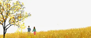 金色情人节麦田情侣免抠